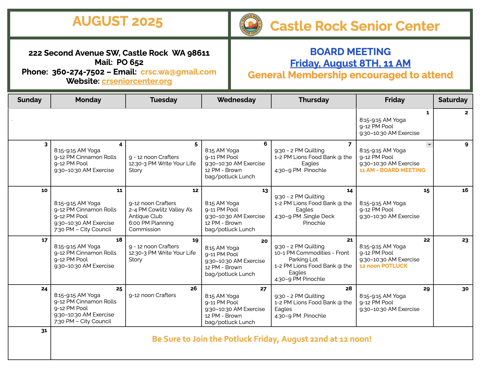 Crsc August 2025 Calendar